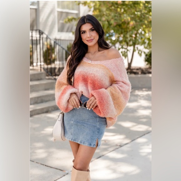 Pink Lily Multicolor Off-Shoulder Sweater - Picture 1 of 5